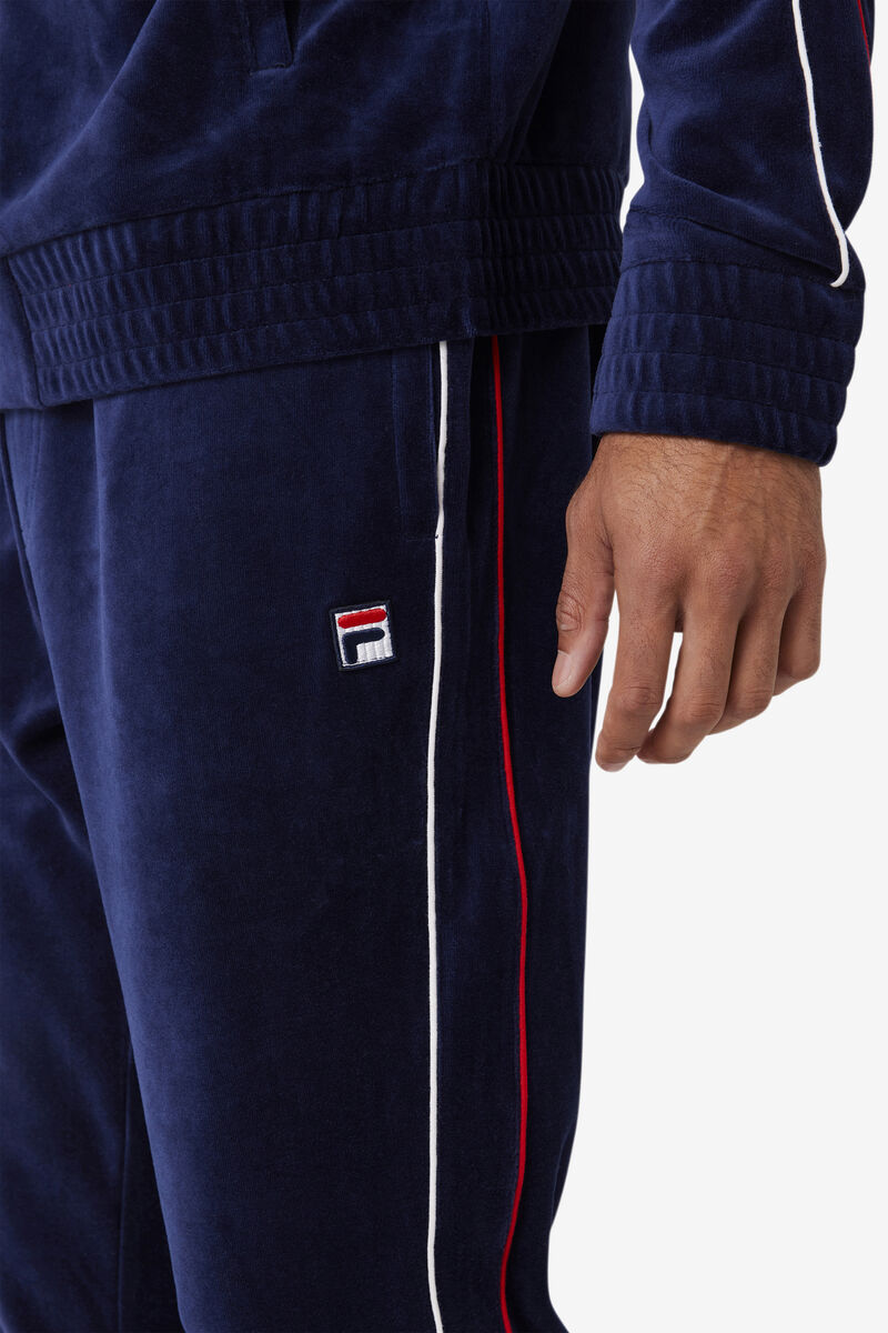 Navy / White / Red Men's Fila Deverall Velour Pant Tracksuits | rsI4E4iAJde