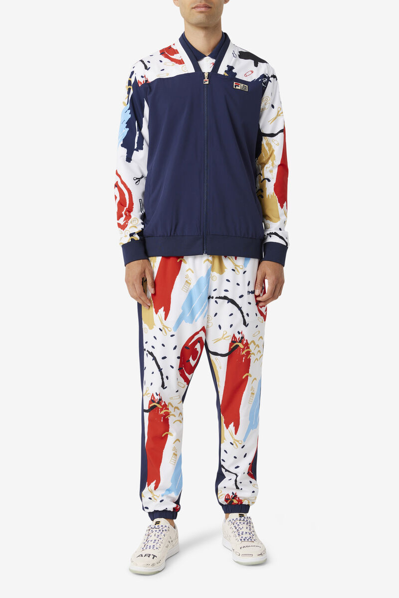 Navy / White / Red Men's Fila Fila X The Museum Printed Track Pant Pants | BGf7pirgVZm