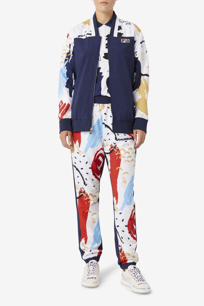 Navy / White / Red Men's Fila Fila X The Museum Printed Track Pant Pants | BGf7pirgVZm