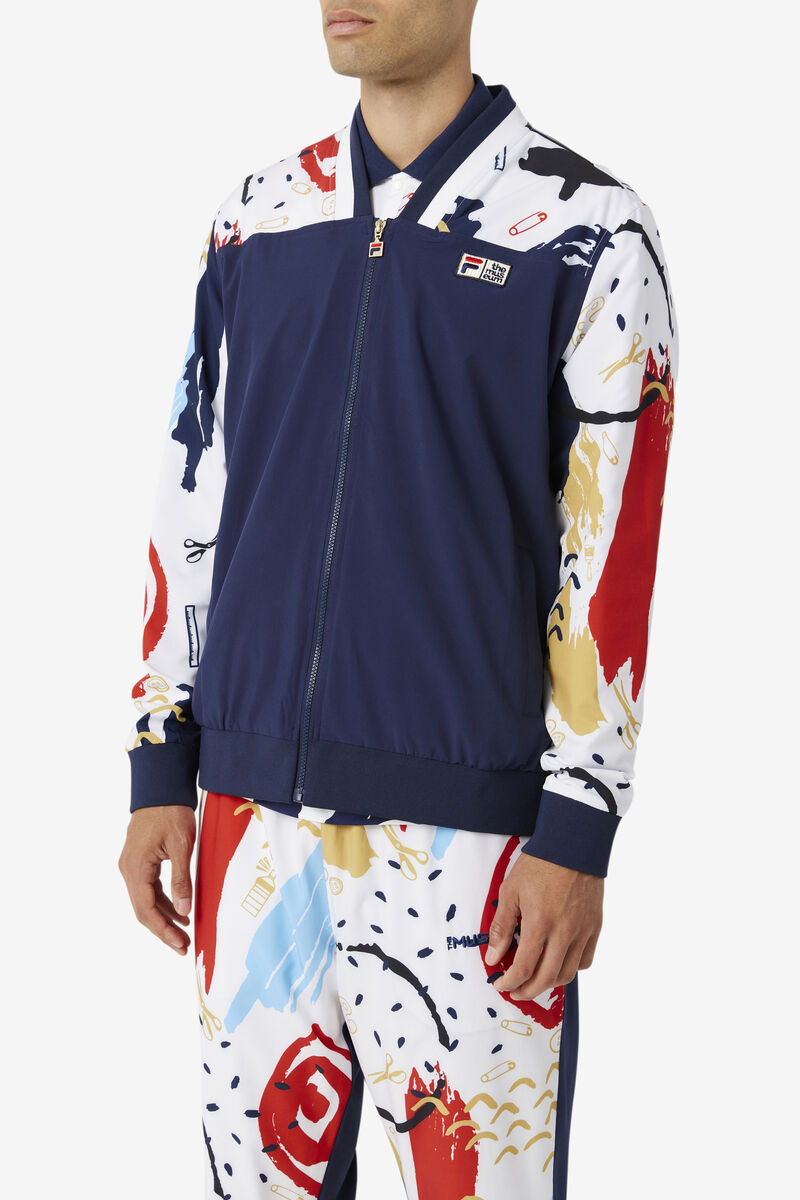 Navy / White / Red Men's Fila Fila X The Museum Printed Track Jacket Tracksuits | nrtzlmACm3u