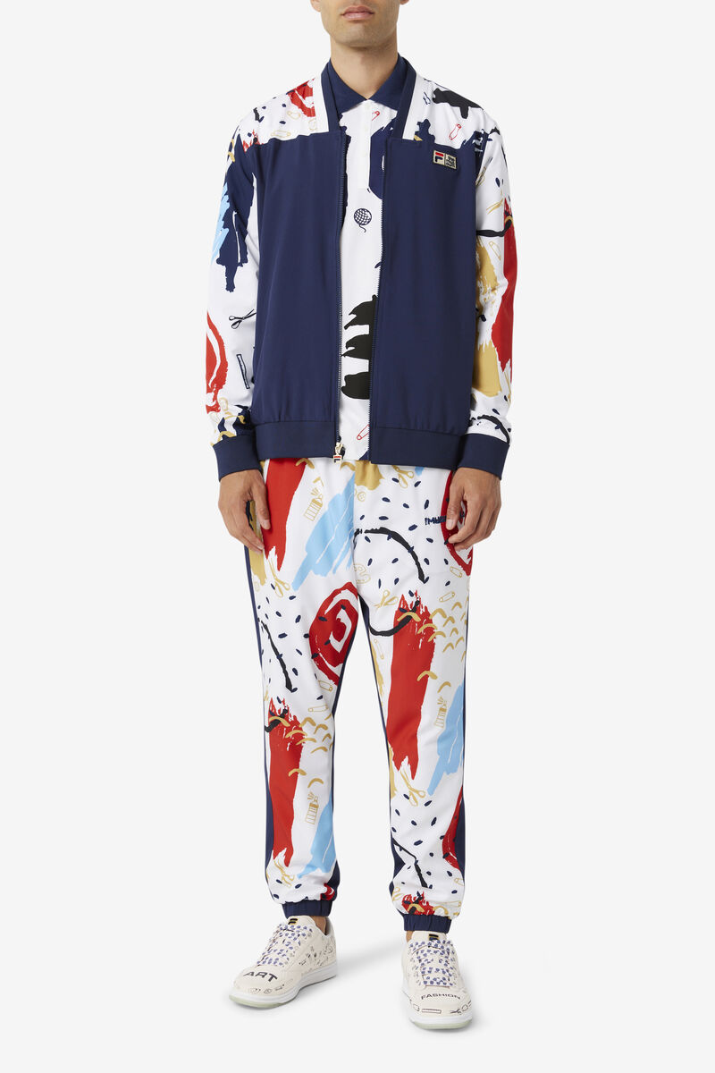 Navy / White / Red Men's Fila Fila X The Museum Printed Track Jacket Tracksuits | nrtzlmACm3u