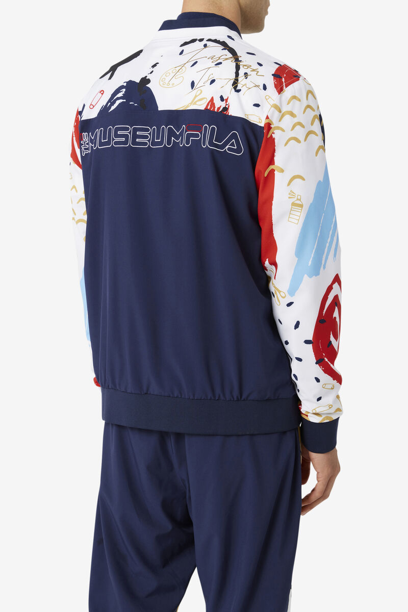 Navy / White / Red Men's Fila Fila X The Museum Printed Track Jacket Tracksuits | nrtzlmACm3u