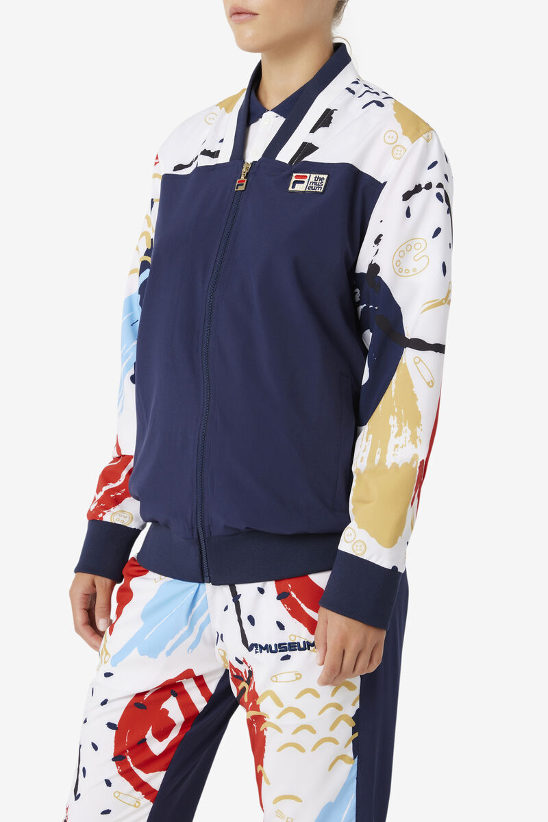 Navy / White / Red Men's Fila Fila X The Museum Printed Track Jacket Tracksuits | nrtzlmACm3u