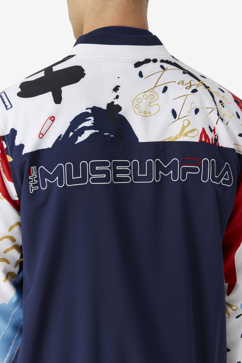 Navy / White / Red Men's Fila Fila X The Museum Printed Track Jacket Tracksuits | nrtzlmACm3u