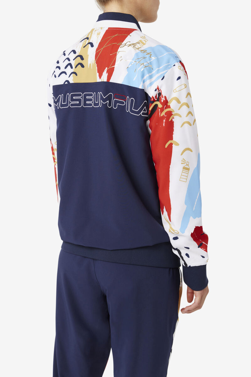 Navy / White / Red Men's Fila Fila X The Museum Printed Track Jacket Tracksuits | nrtzlmACm3u