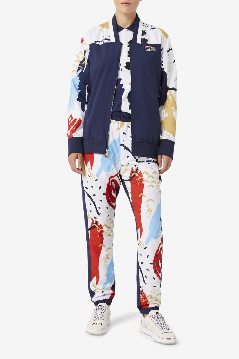 Navy / White / Red Men's Fila Fila X The Museum Printed Track Jacket Tracksuits | nrtzlmACm3u