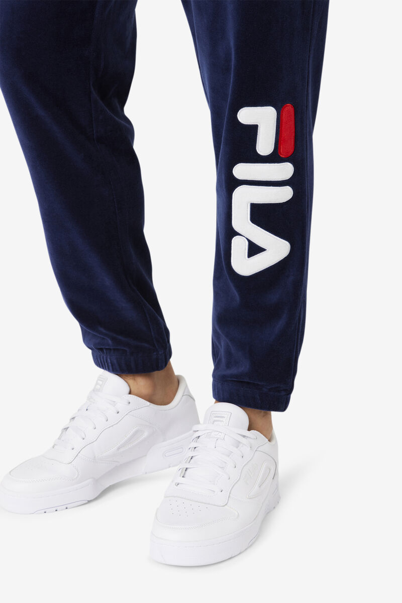 Navy / White / Red Men's Fila Mansur Velour Pant Tracksuits | EZVtbf6tVJI