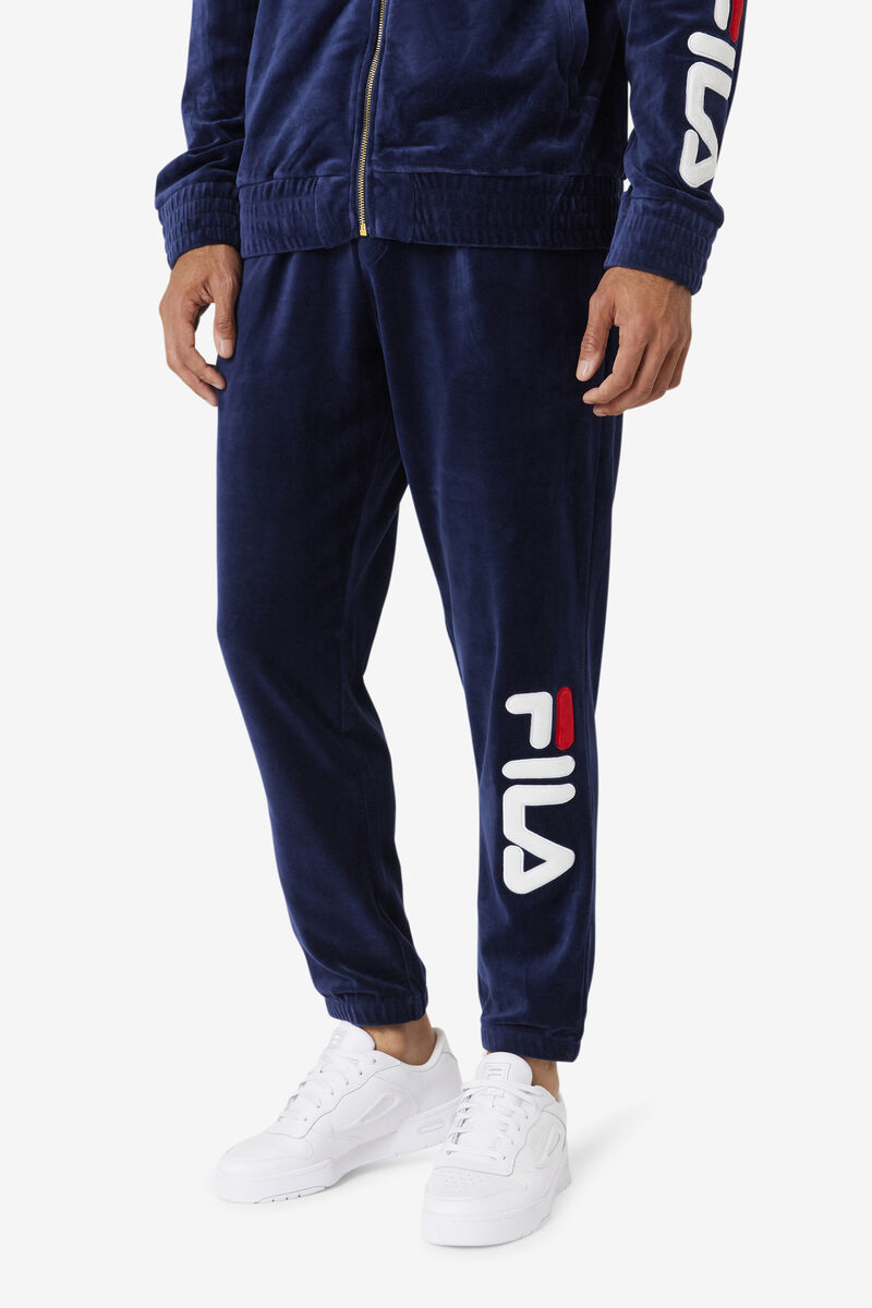 Navy / White / Red Men's Fila Mansur Velour Pant Pants | KqfYsY6HWYZ