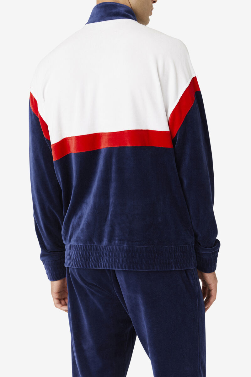 Navy / White / Red Men's Fila Mansur Velour Jacket Tracksuits | uBs62mzJl4c