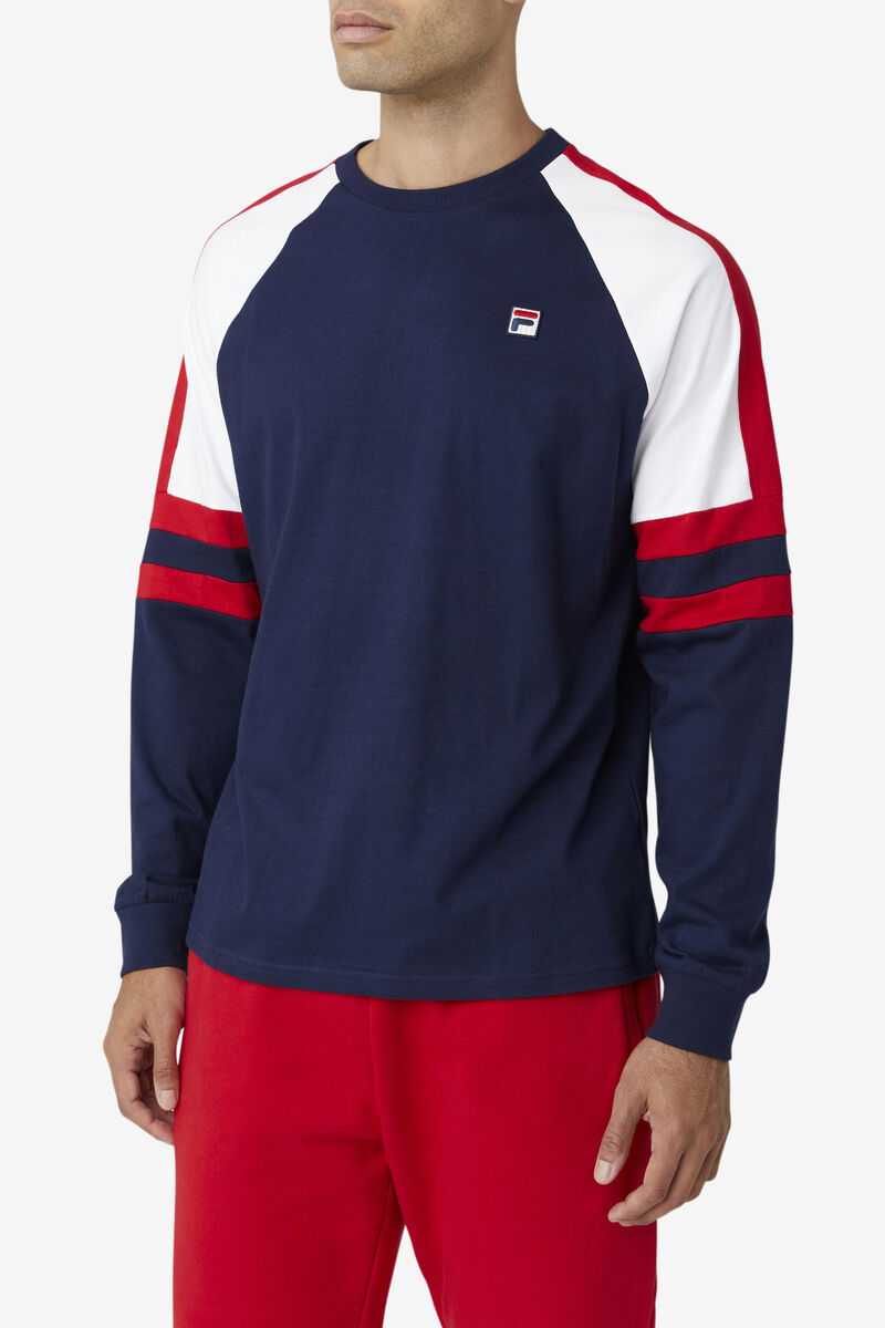 Navy / White / Red Men's Fila Mekong Long Sleeve Shirt | rL9zxBIdrtY