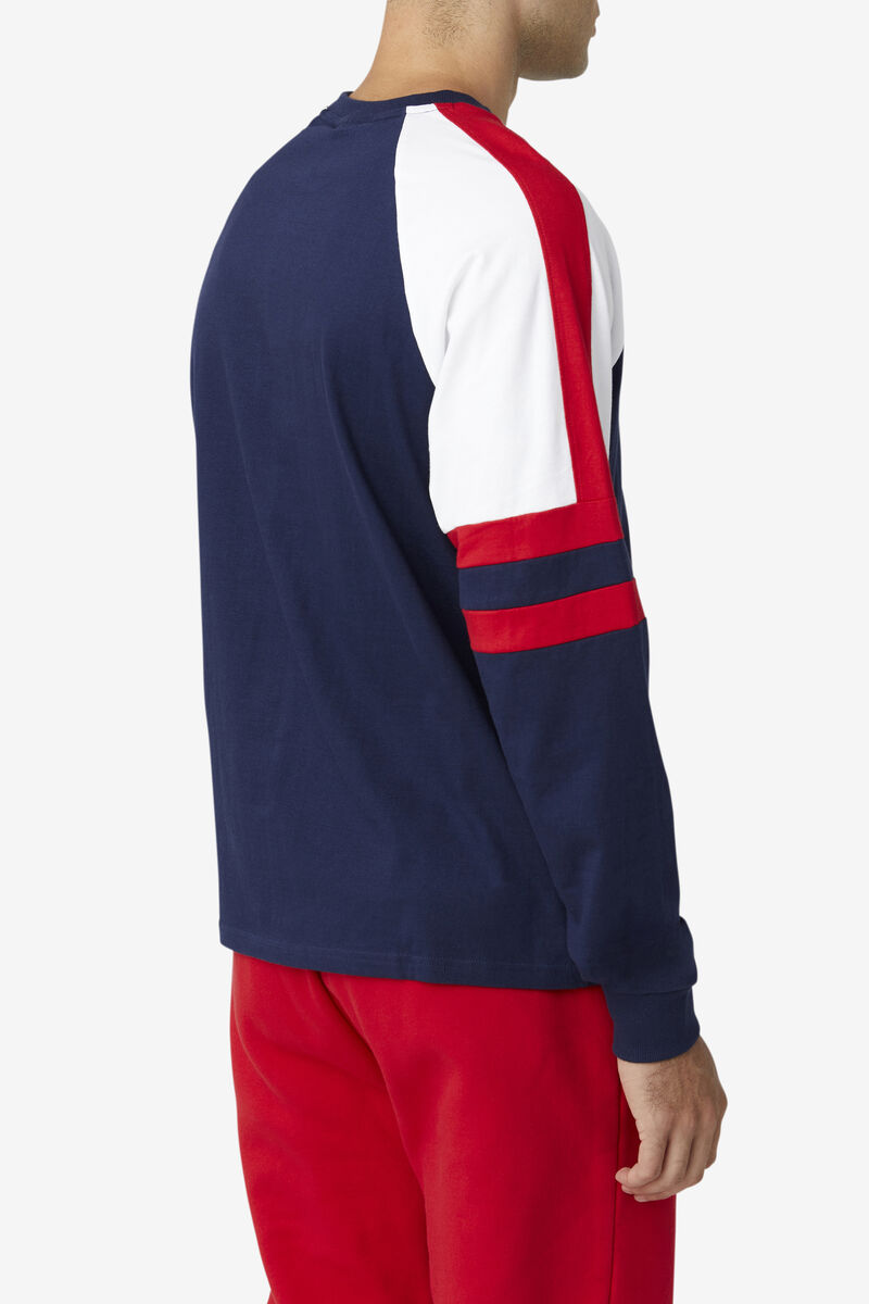 Navy / White / Red Men's Fila Mekong Long Sleeve Shirt | rL9zxBIdrtY