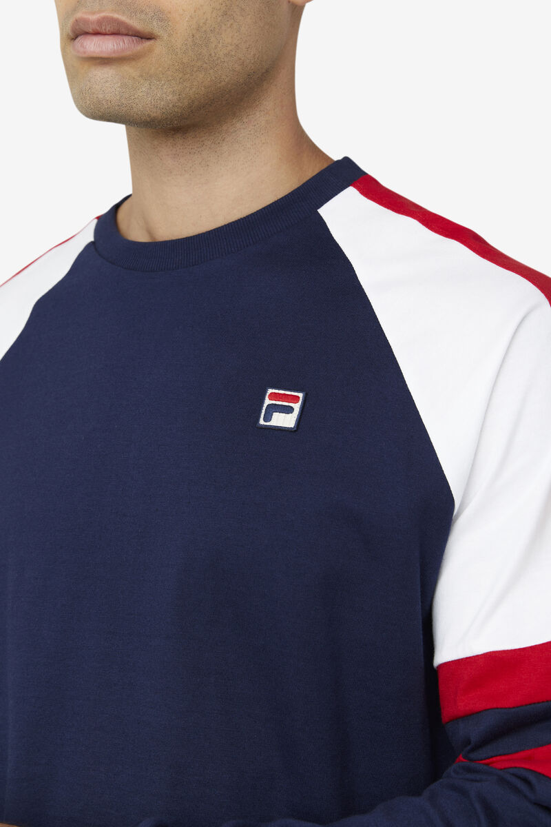 Navy / White / Red Men's Fila Mekong Long Sleeve Shirt | rL9zxBIdrtY