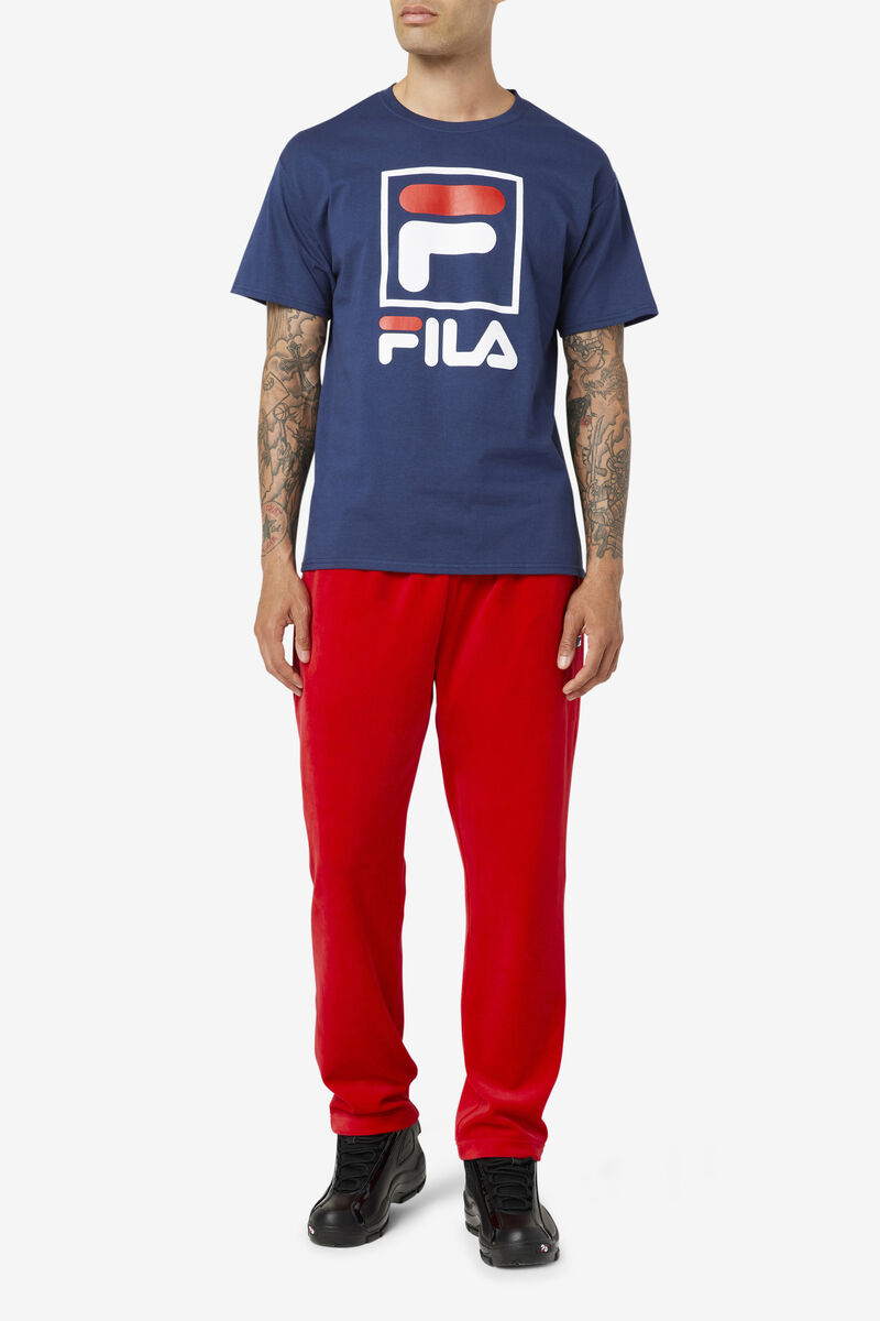 Navy / White / Red Men's Fila Stacked Shirt T Shirts | IsAbXBsy26g