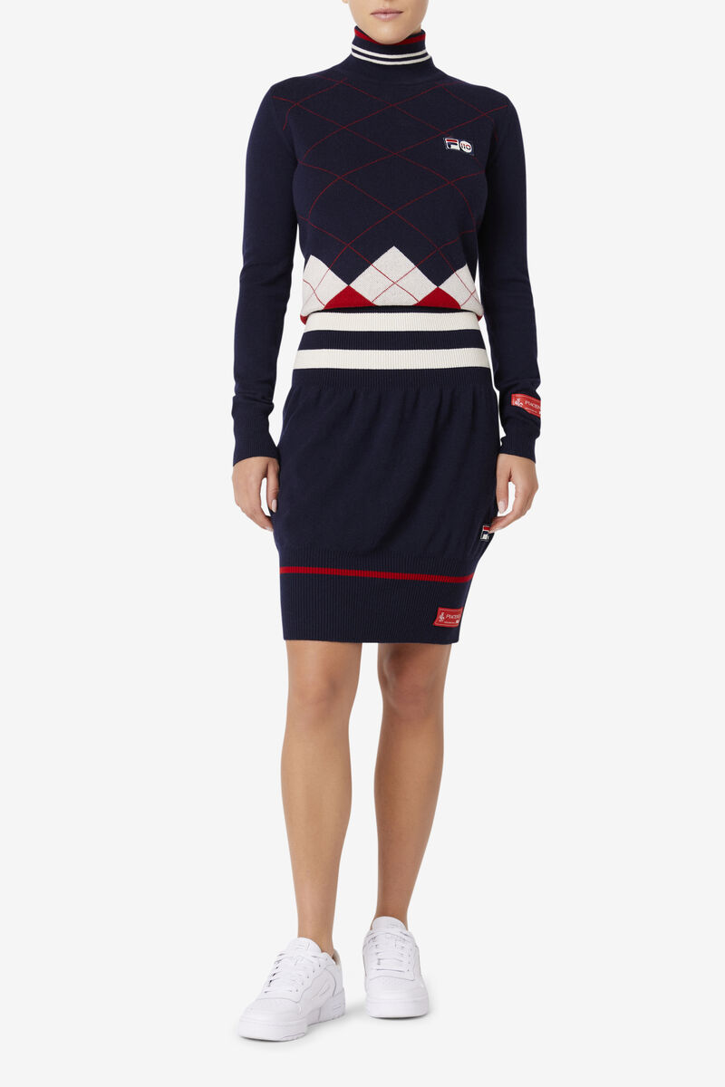 Navy / White / Red Women's Fila 110 Cashmere Girdle Skirt Skirts | Ek8XZYmoCRZ