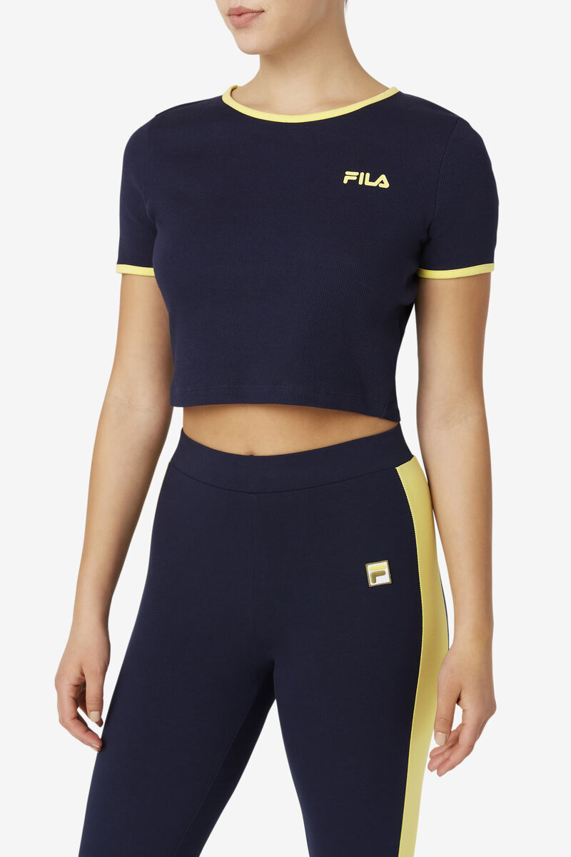 Navy Women's Fila Perla Crop Top T Shirts | KIQgkaUeThG