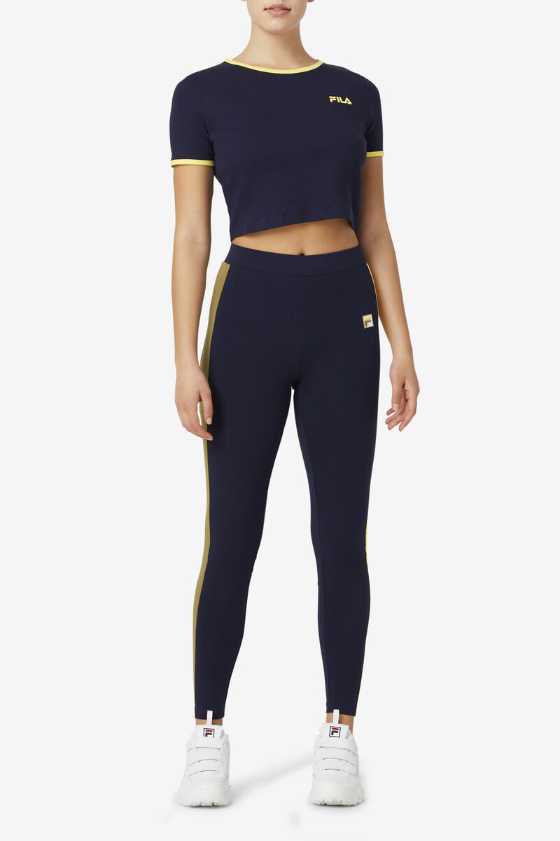 Navy Women's Fila Perla Crop Top T Shirts | KIQgkaUeThG