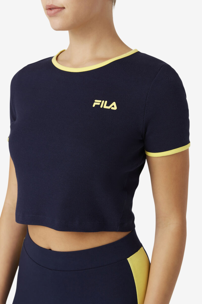 Navy Women's Fila Perla Crop Top T Shirts | KIQgkaUeThG