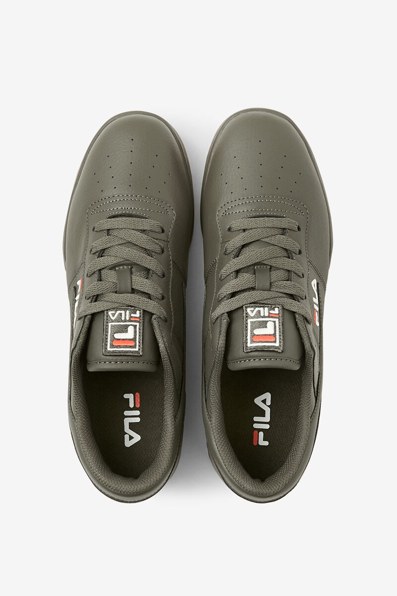 Olive / White / Red Men's Fila Original Fitness Flat Shoes | Q9F2EC76ysr