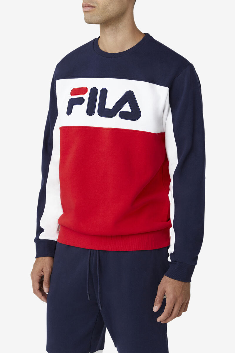 Peacock / White / Red Men's Fila Lesner Fleece Crew Tracksuits | jAj5PNf26Oy