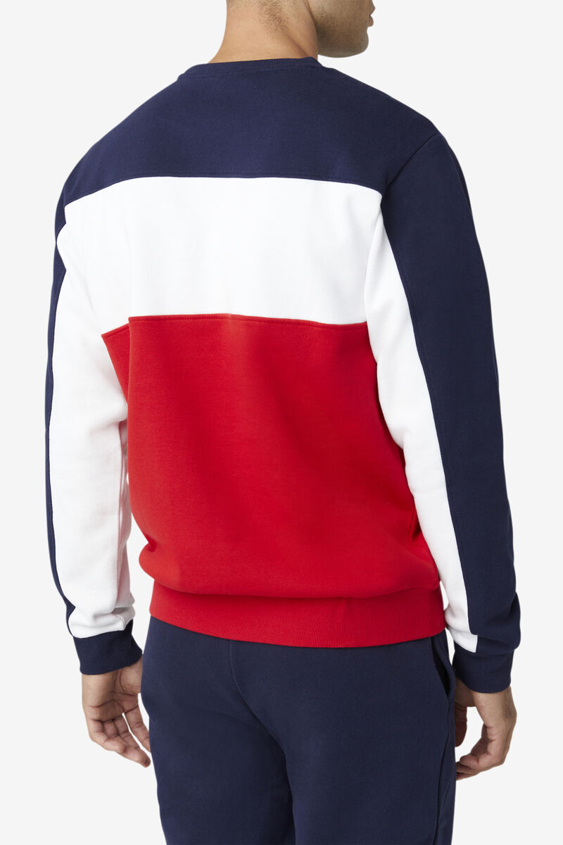 Peacock / White / Red Men's Fila Lesner Fleece Crew Tracksuits | jAj5PNf26Oy