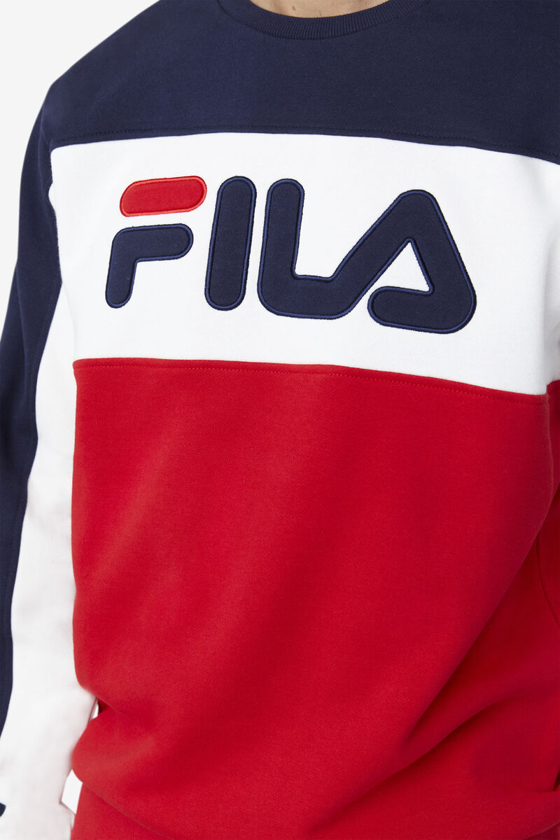 Peacock / White / Red Men's Fila Lesner Fleece Crew Tracksuits | jAj5PNf26Oy