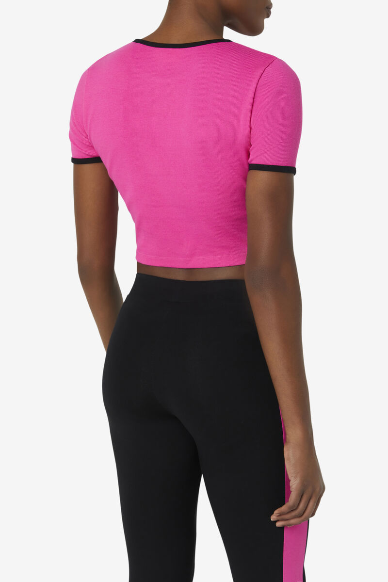 Pink / Black Women's Fila Perla Crop Top T Shirts | EBEF5IwyGbq