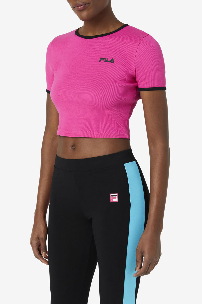 Pink / Black Women's Fila Perla Crop Top T Shirts | EBEF5IwyGbq