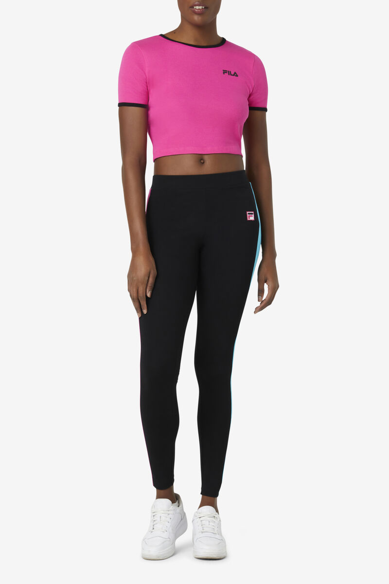 Pink / Black Women's Fila Perla Crop Top T Shirts | EBEF5IwyGbq