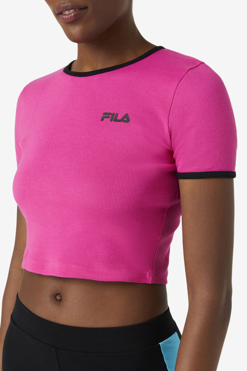 Pink / Black Women's Fila Perla Crop Top T Shirts | EBEF5IwyGbq