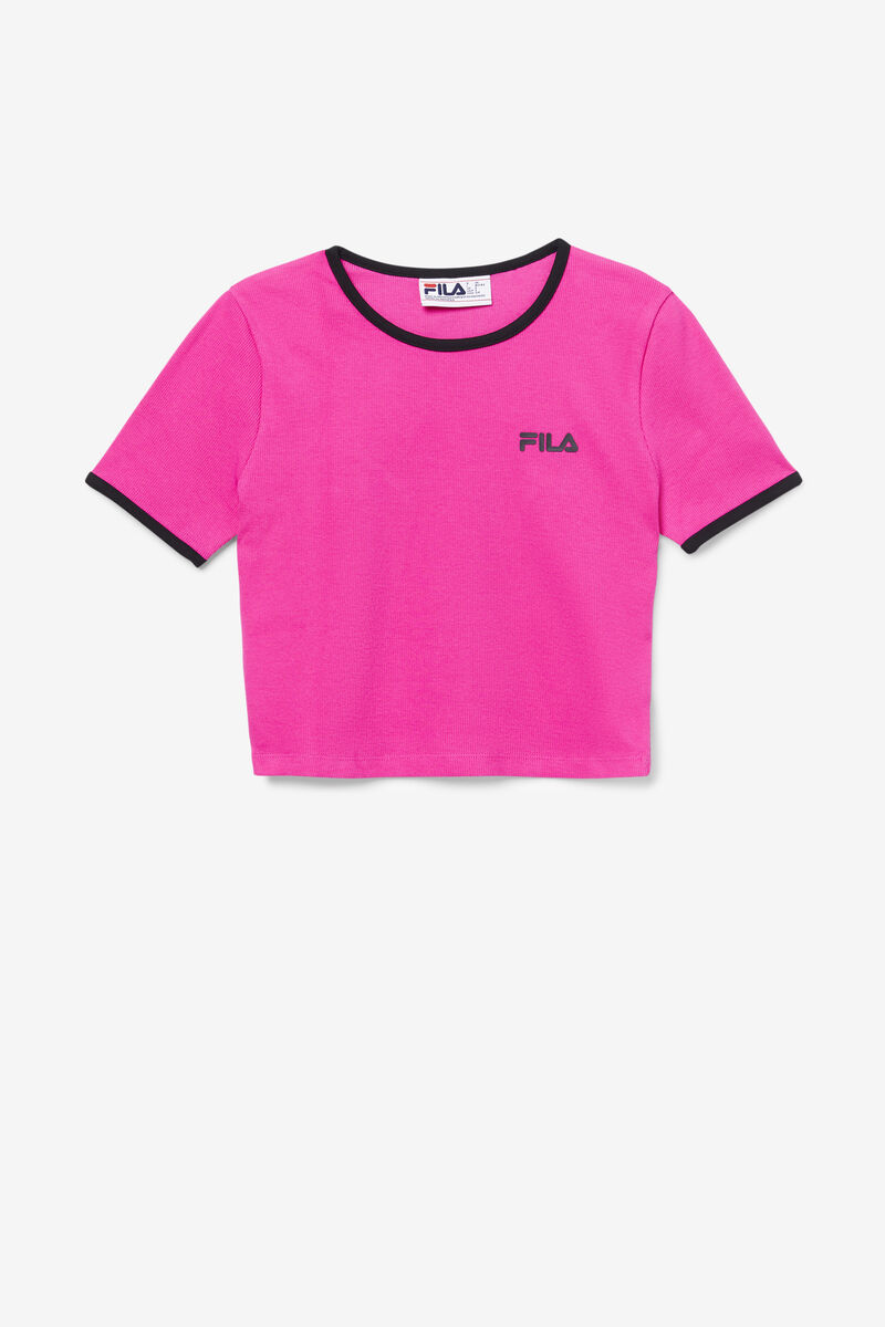 Pink / Black Women\'s Fila Perla Crop Top T Shirts | EBEF5IwyGbq