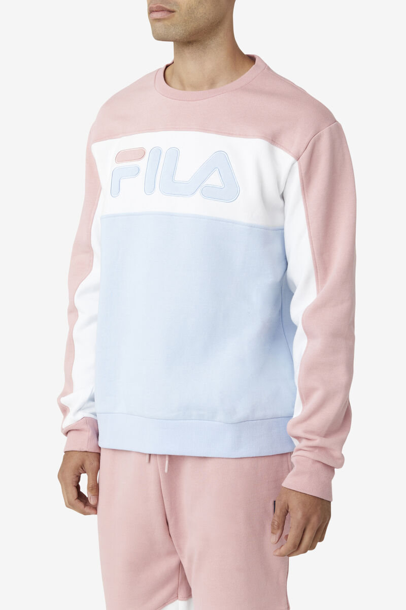 Pink Grey / White / Blue Men's Fila Lesner Fleece Crew Tracksuits | 9PDay1eJEjK