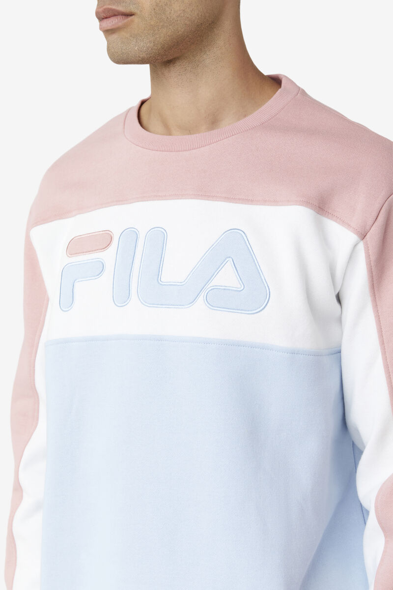 Pink Grey / White / Blue Men's Fila Lesner Fleece Crew Tracksuits | 9PDay1eJEjK