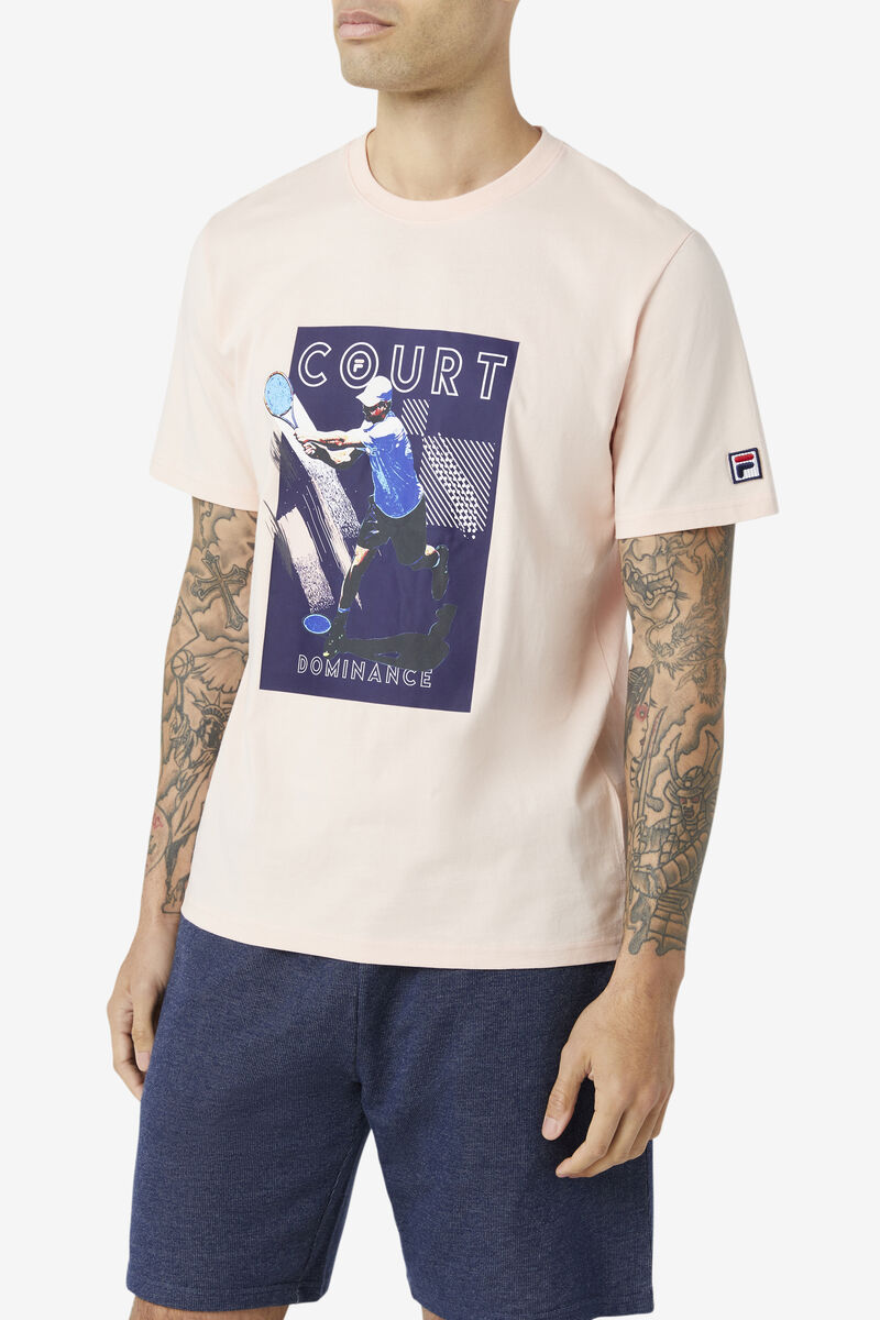 Pink / Navy Men's Fila Court Dominance T Shirts | AUcOw34Rzz3