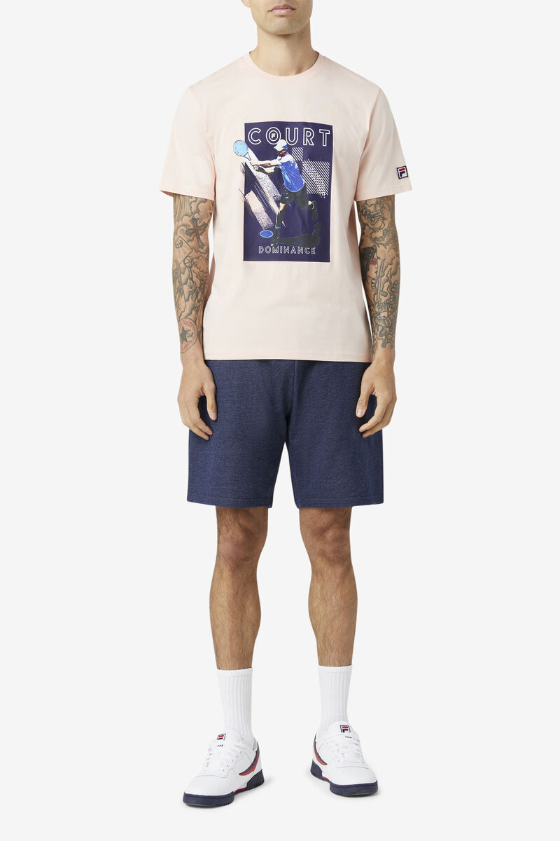 Pink / Navy Men's Fila Court Dominance T Shirts | AUcOw34Rzz3