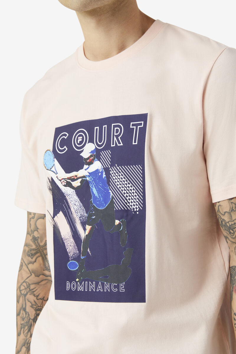 Pink / Navy Men's Fila Court Dominance T Shirts | AUcOw34Rzz3