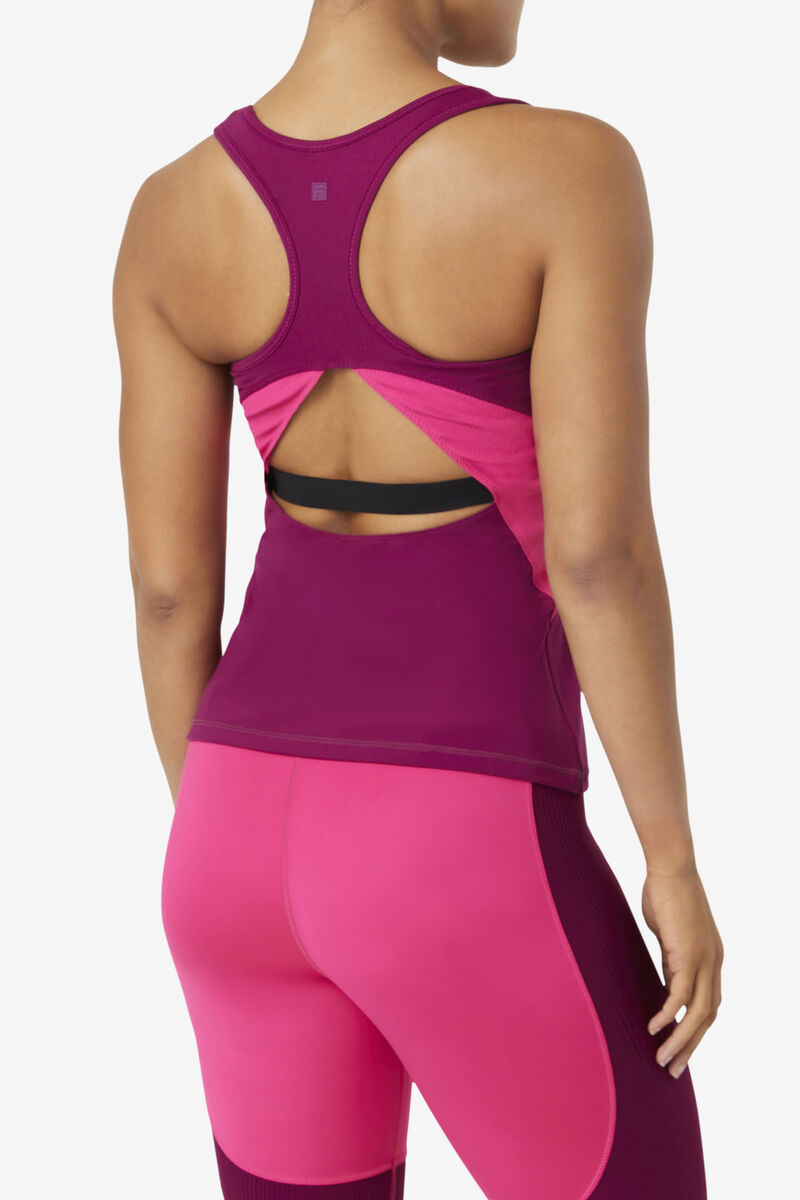 Purple / Light Pink Women's Fila Uplift Open Racerback Tank Top Sports Bra | KMVY1R7Orp7