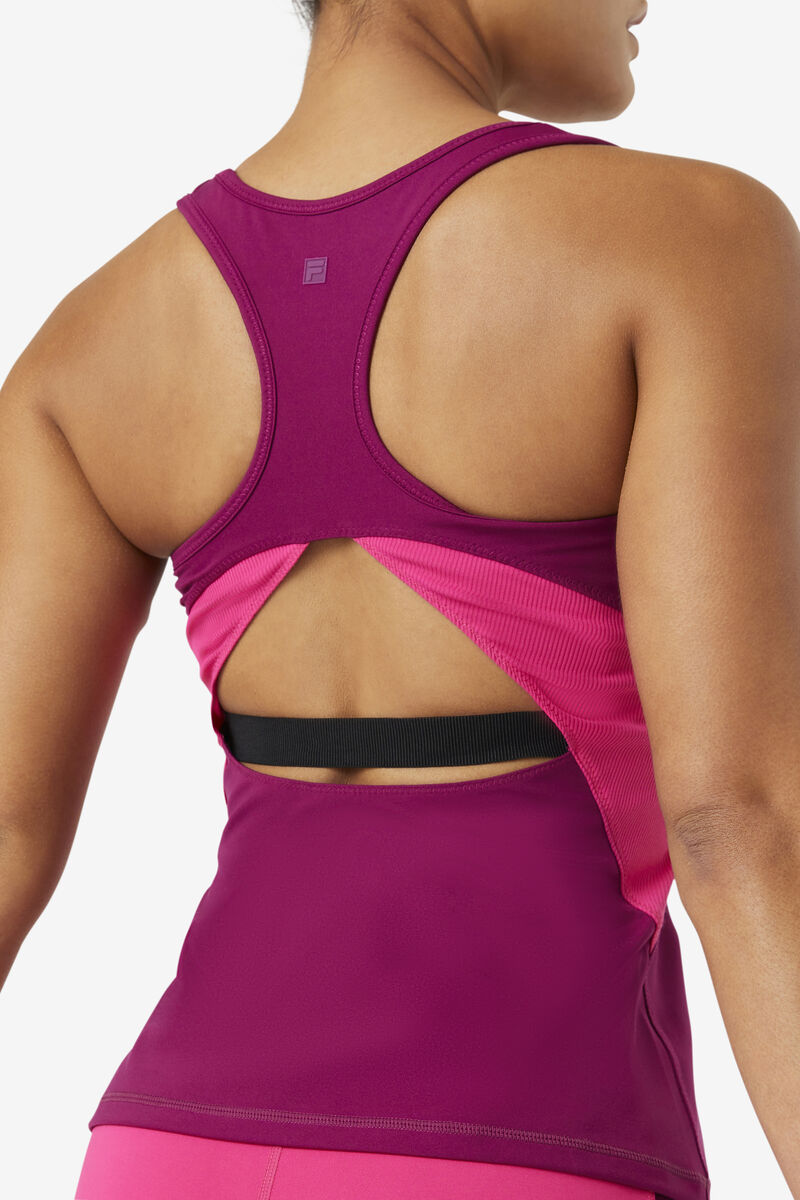 Purple / Light Pink Women's Fila Uplift Open Racerback Tank Top Sports Bra | KMVY1R7Orp7