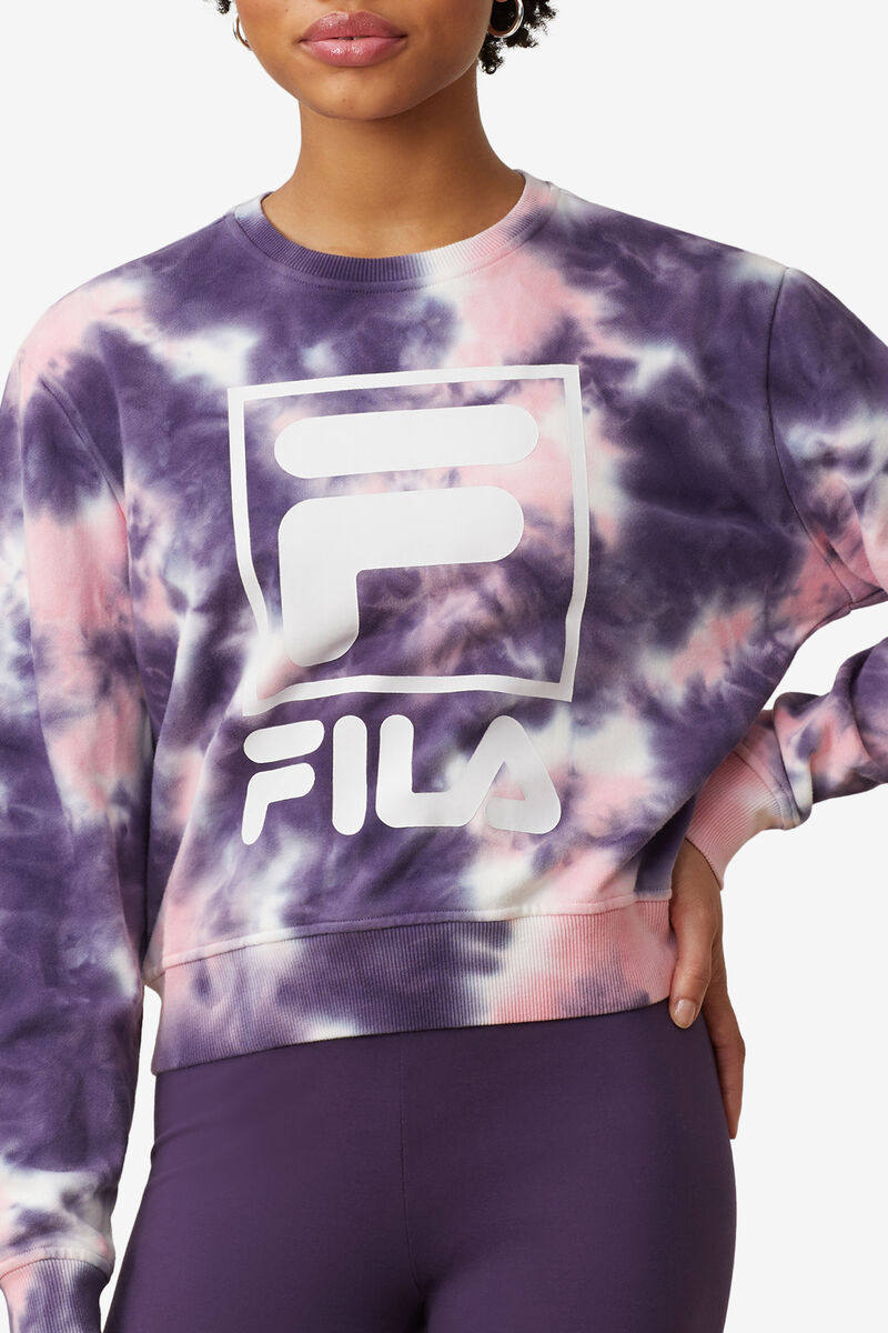 Purple / Pink Women's Fila Ashley Tie Dye Sweatshirt Sweatshirts | kwqUzoUGU9B