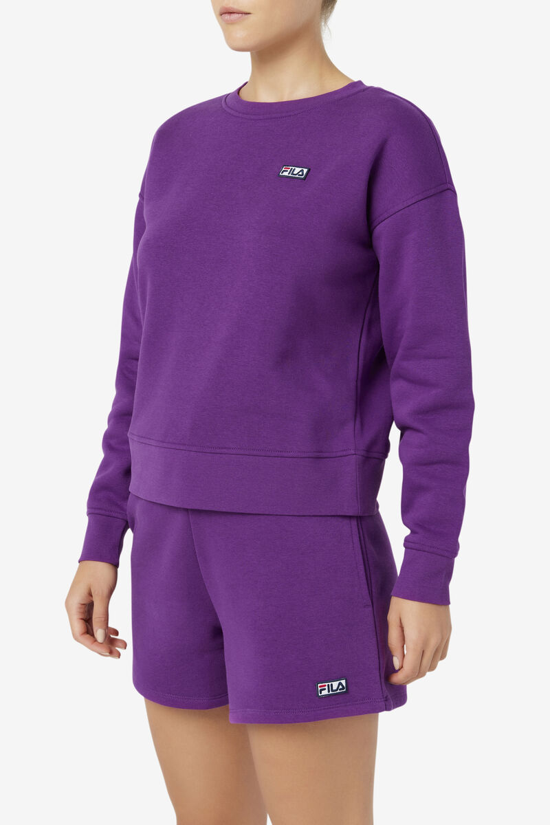 Purple Women's Fila Stina Crew Sweatshirts | 1EqUsVncSSH