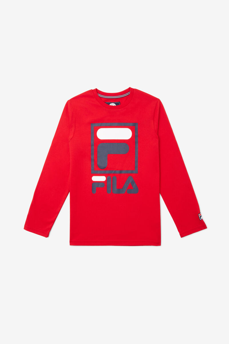 Red Kids\' Fila Stacked Logo T Shirts | E62dJl2cAL8