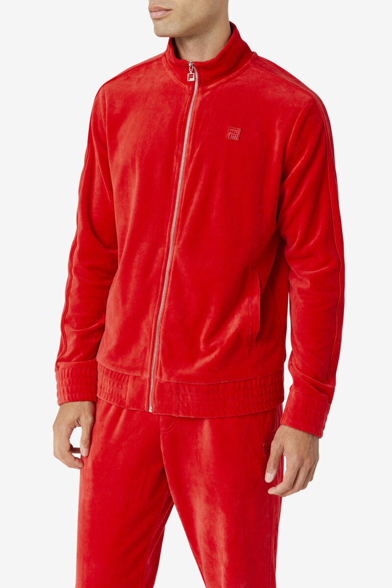 Red Men's Fila Deverall Velour Jacket Tracksuits | FZeGkwTWuuh