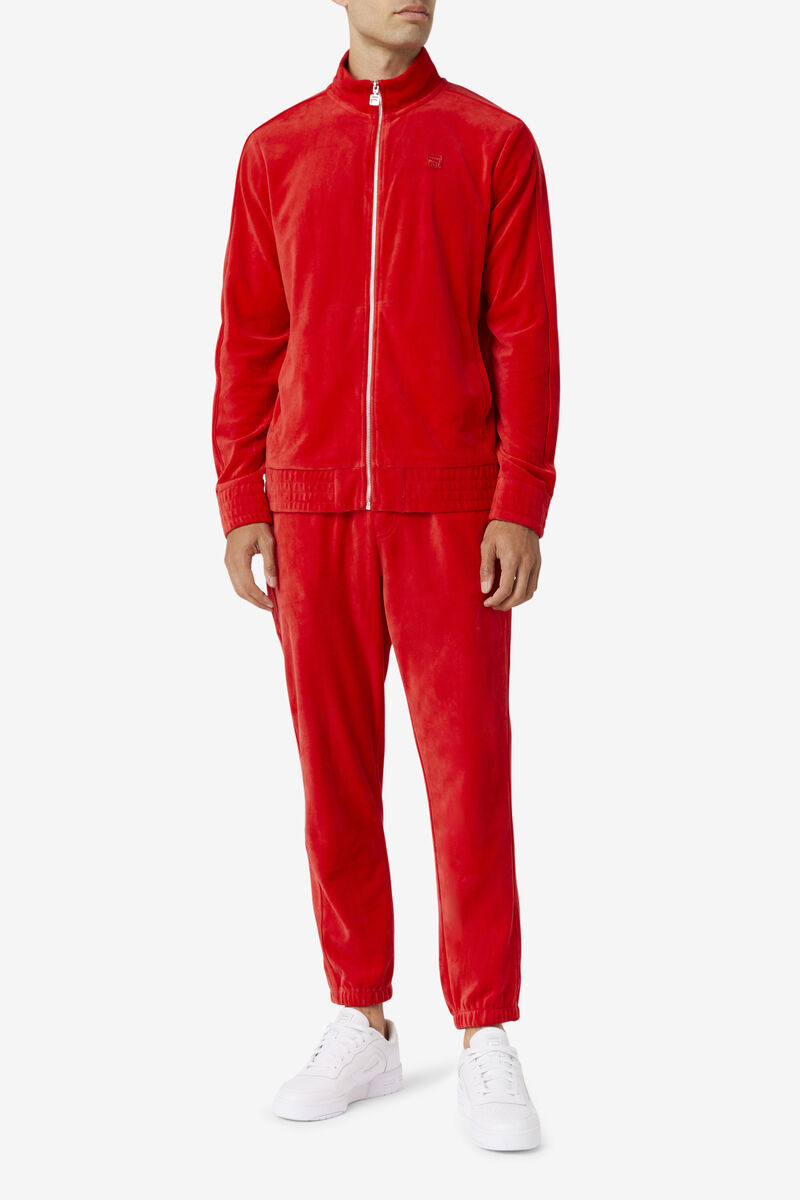 Red Men's Fila Deverall Velour Jacket Tracksuits | FZeGkwTWuuh