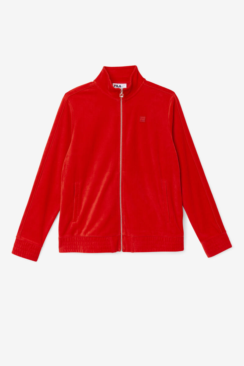 Red Men\'s Fila Deverall Velour Jacket Tracksuits | FZeGkwTWuuh