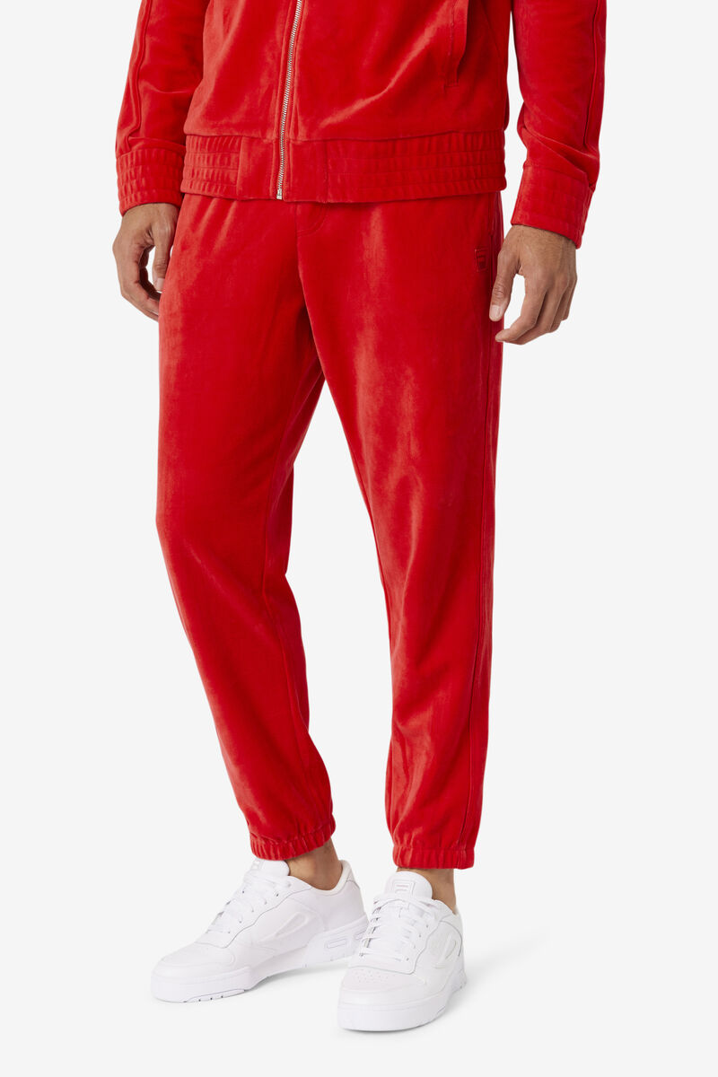 Red Men's Fila Deverall Velour Pant Tracksuits | qpvDFIunLW1