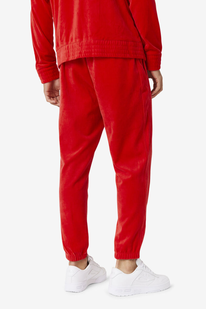 Red Men's Fila Deverall Velour Pant Tracksuits | qpvDFIunLW1