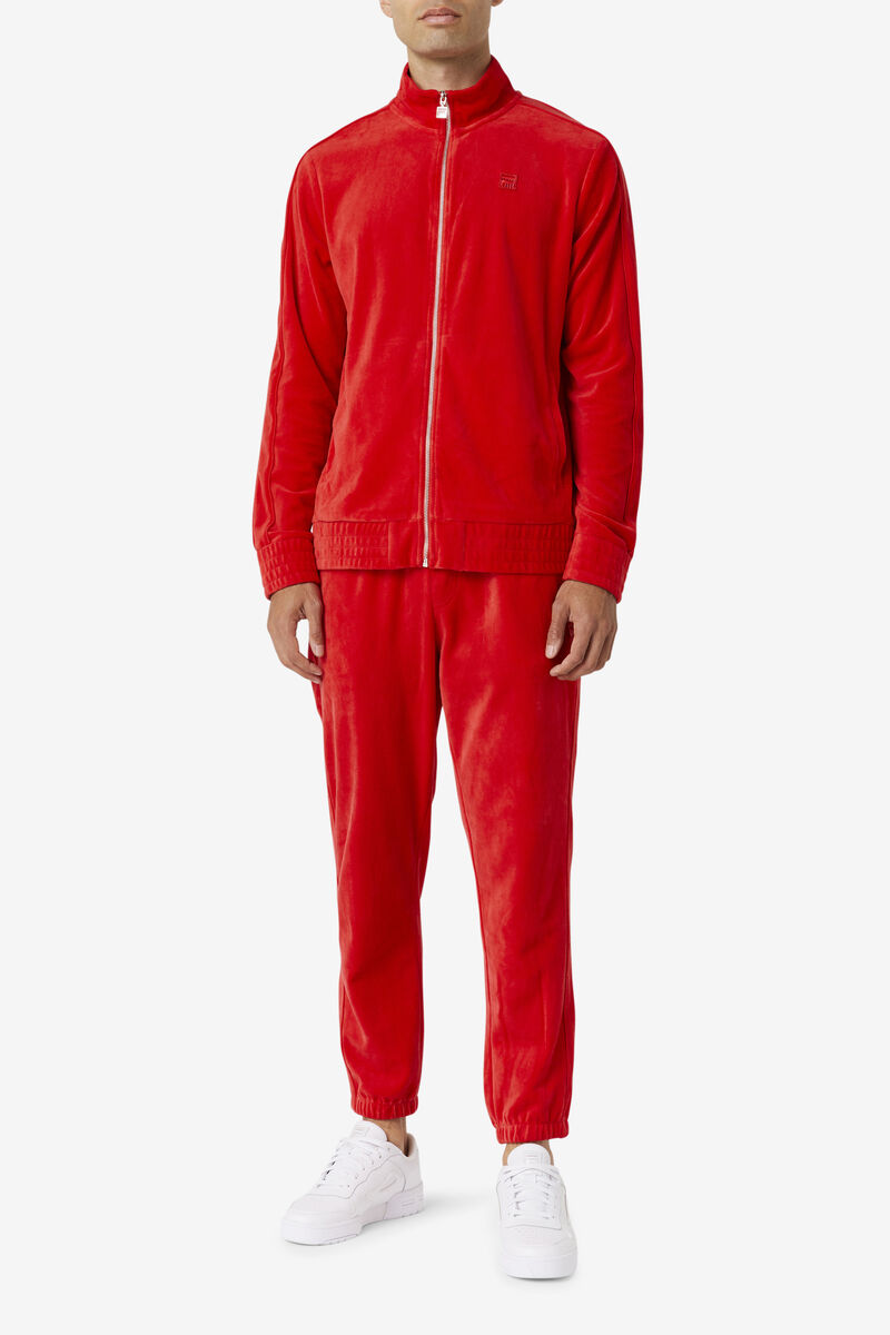 Red Men's Fila Deverall Velour Pant Tracksuits | qpvDFIunLW1