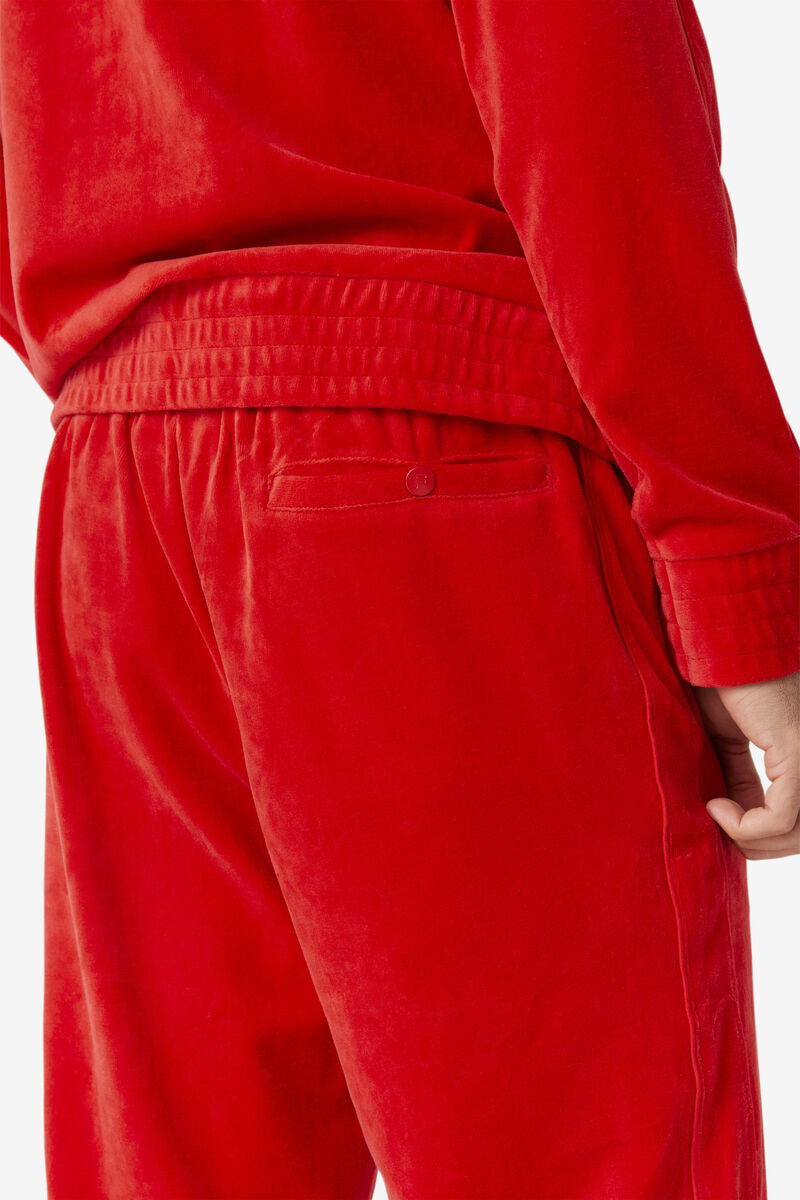 Red Men's Fila Deverall Velour Pant Tracksuits | qpvDFIunLW1