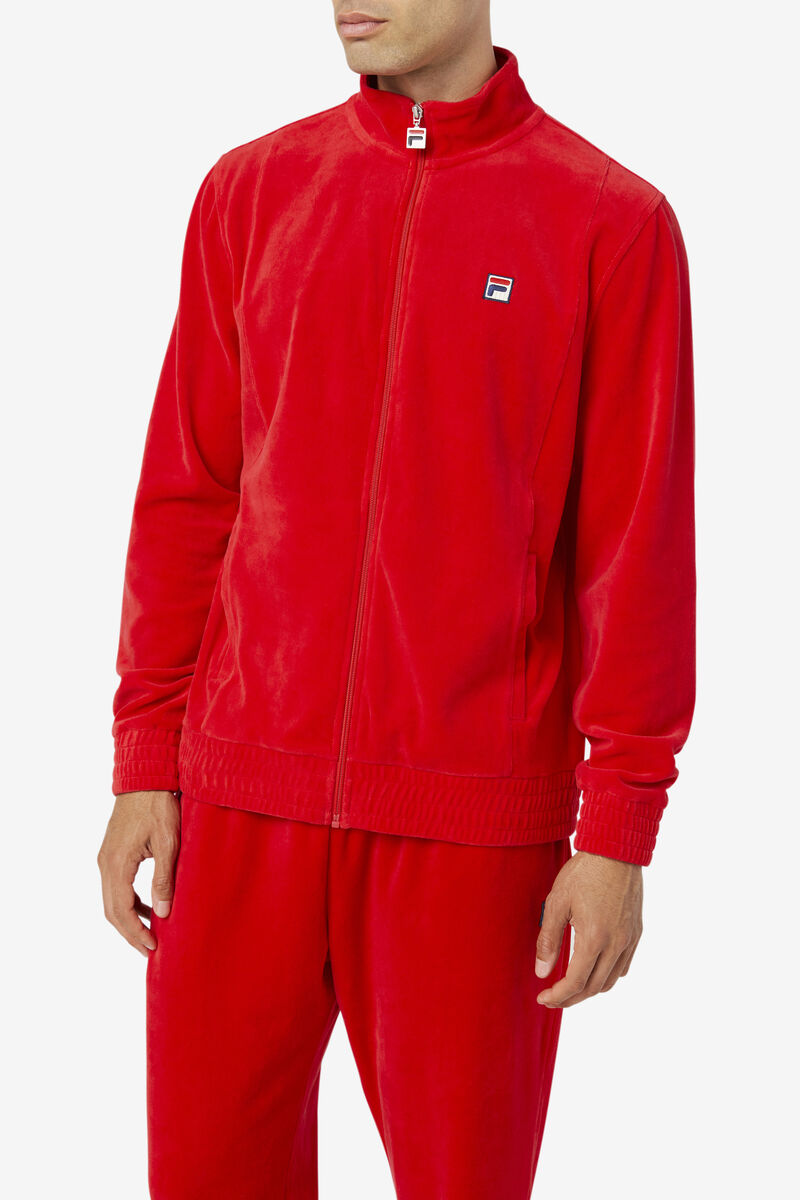 Red Men's Fila O-fit Velour Jacket Tracksuits | 9Vvux4ONUkn