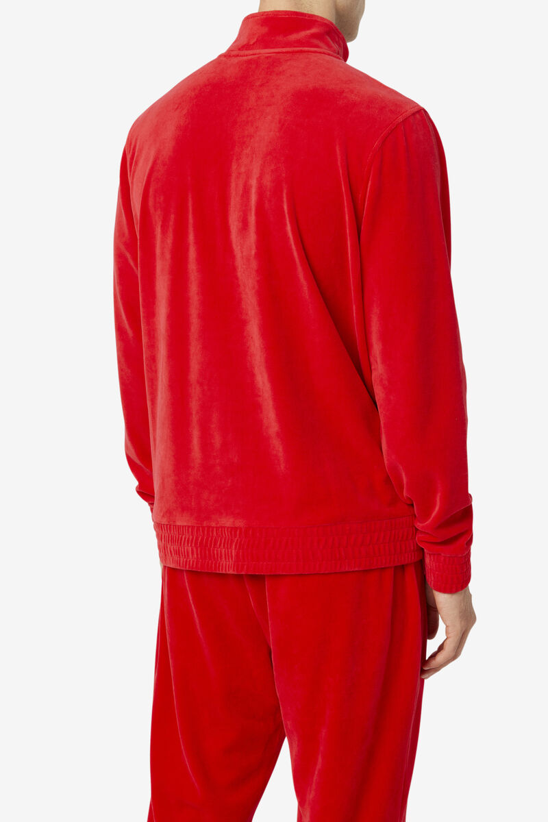 Red Men's Fila O-fit Velour Jacket Tracksuits | 9Vvux4ONUkn