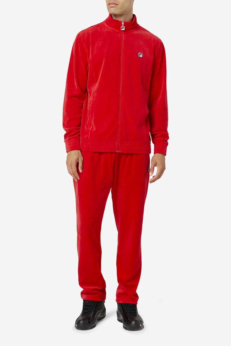 Red Men's Fila O-fit Velour Jacket Tracksuits | 9Vvux4ONUkn